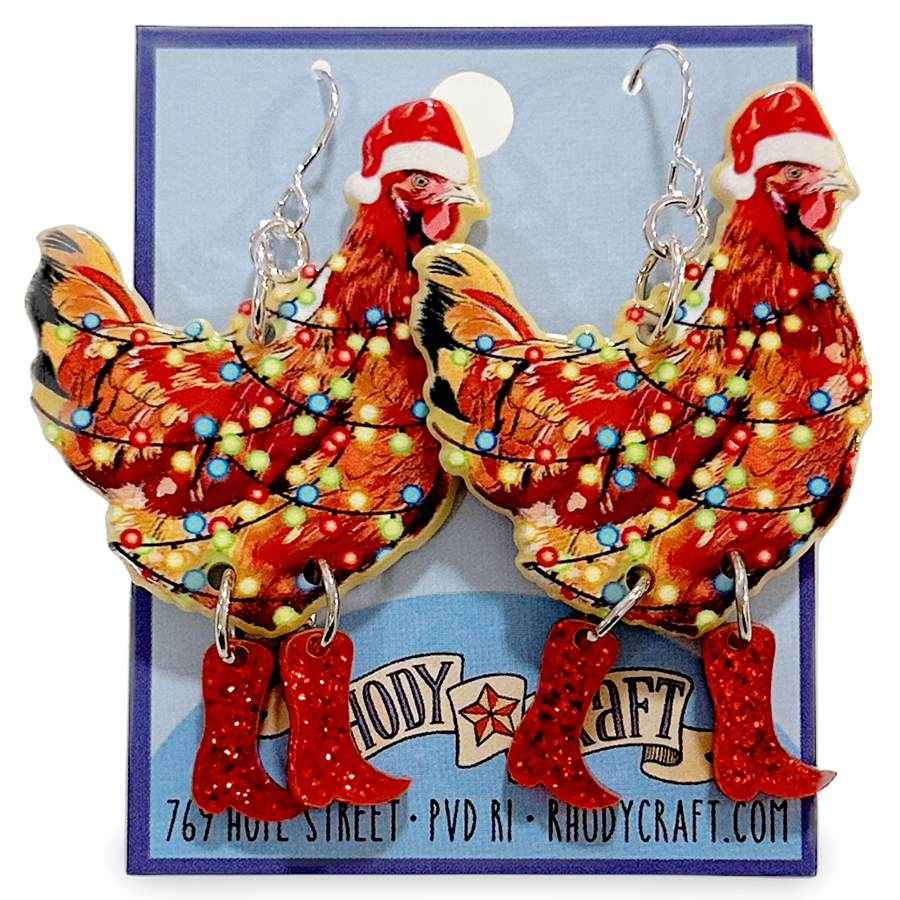 Earrings - Holiday Chicken (brown)