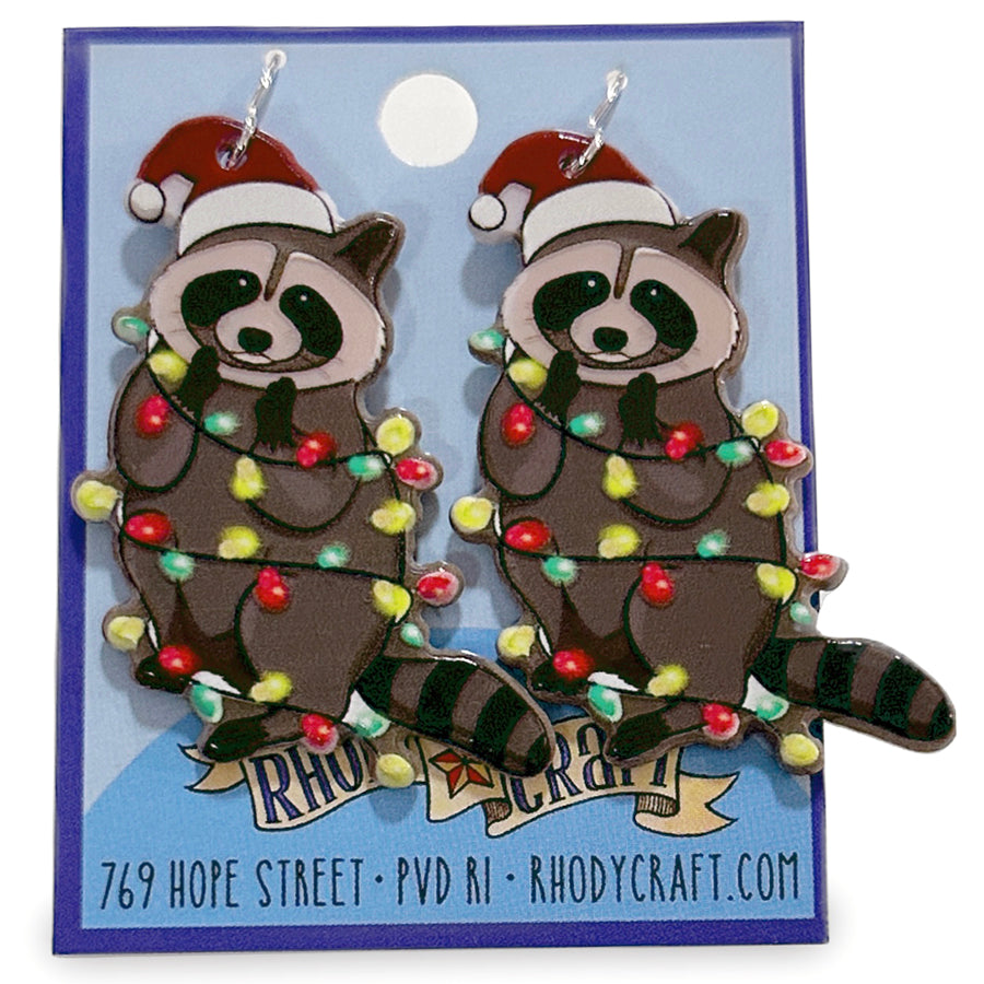 Earrings - Holiday Raccoon