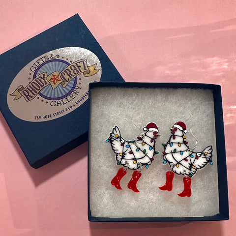 Earrings - Holiday Chickens
