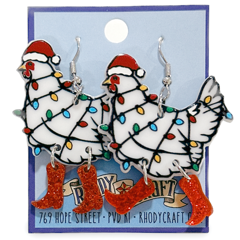 Earrings - Holiday Chickens (white)