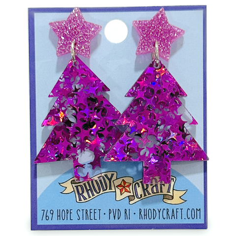 Earrings - Sparkly Tree PINK