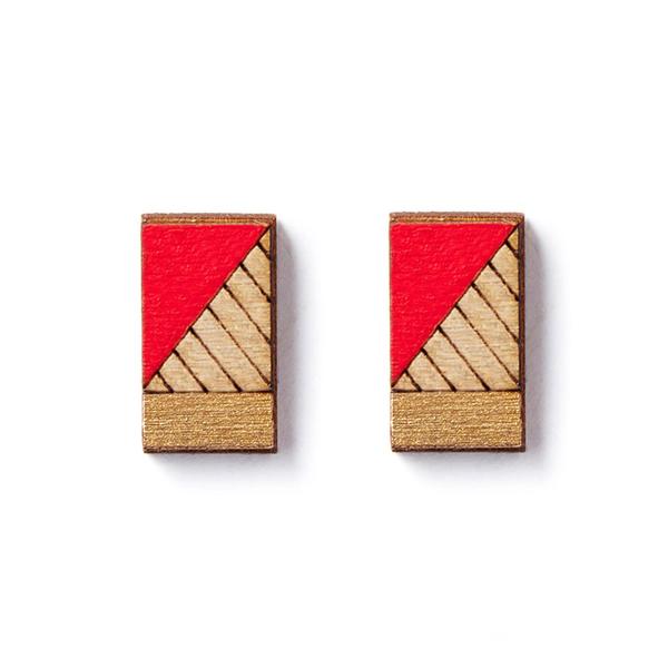 Earrings - Rectangle Wood Studs