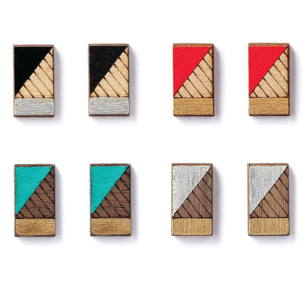 Earrings - Rectangle Wood Studs