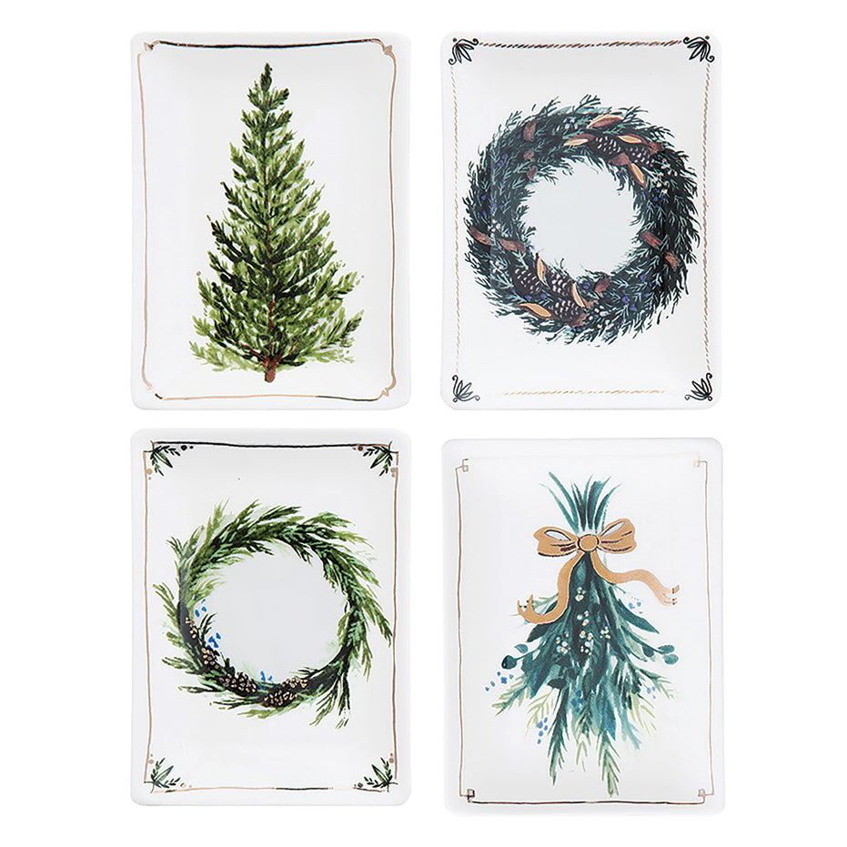 Tiny Holiday Greenery Dishes, set of 4