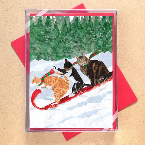 Boxed Holiday Cards - Cat Toboggan Ride