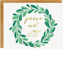 Single Holiday Card - Peace & Joy Wreath