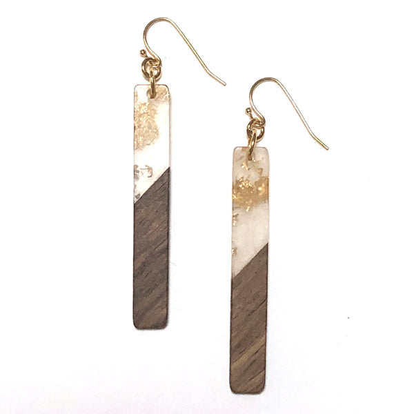 Earrings - Wood + Resin Drop - Rectangle
