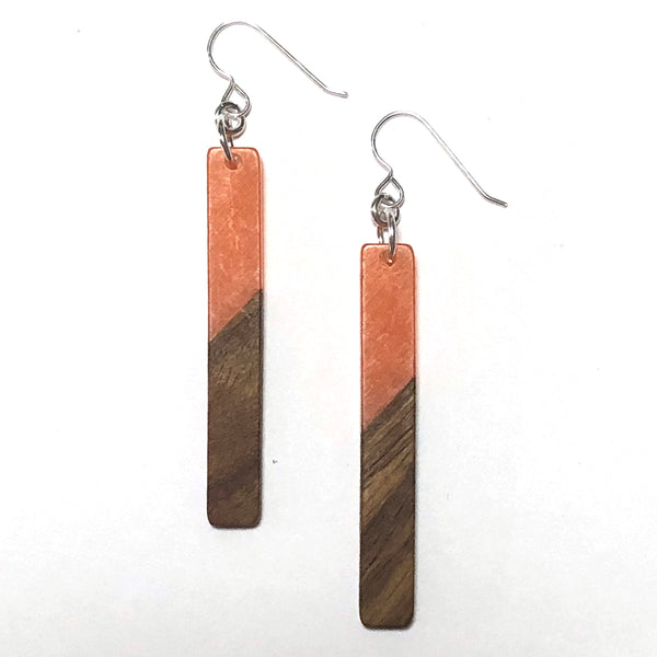 Earrings - Wood + Resin Drop - Rectangle