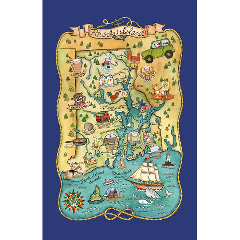 Tea Towel - Rhode Island Map (SepiaLepus)